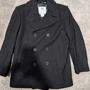 DSCP Vintage U.S. Navy DSW Black Double-Breasted Wool Pea Coat.
